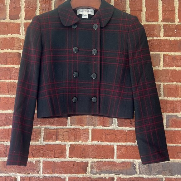 Jones New York Maroon Black Plaid Pant Suit Wool Jacket 4 Pants 6 Academia Women - Picture 2 of 12